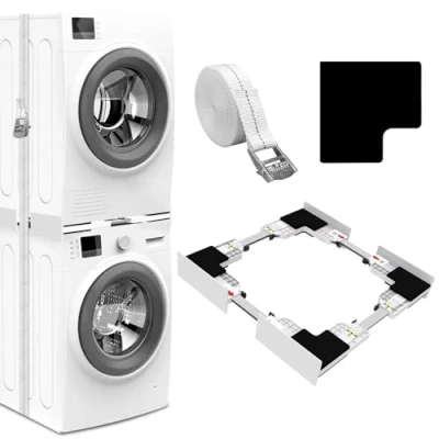 Abbildung von NIUXX Universal Verbindungsrahmen Set für Waschmaschine und Trockner, Zwischeneinbaurahmen Kit 46 66cm Waschmaschinen Stapelbausatz mit Ratschenseil, Zwischeneinbausatz Waschküche