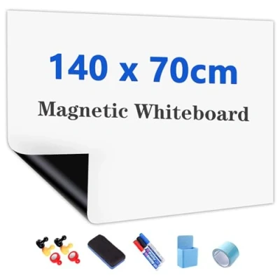 Abbildung von JOMUSAGA Whiteboard Folie, 140 x 70 cm, magnetisch selbstklebende Weißwandtafel Sticker DIY, inklusive Marker, Schwamm und Magnete, für Schule, Büro Zuhause