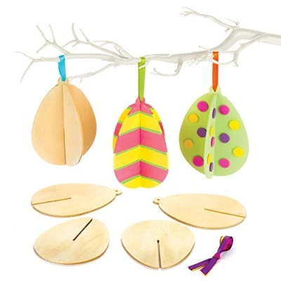 Abbildung von Baker Ross 3D Ostereier aus Holz Perfekt als Ostergeschenk oder kleine Party Überraschung für Kinder (6 Stück)