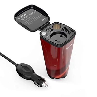 Abbildung von BESTEK Auto Wechselrichter 200W Tasseförmiger KFZ Spannungswandler DC 12V auf AC 230V Power Inverter mit 2 USB Anschlüsse, Zigarettenanzünder Adapter
