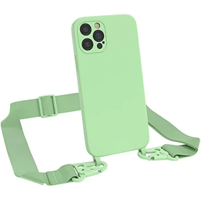Abbildung von EAZY CASE Premium Silikon 2 in 1 Handykette kompatibel mit iPhone 12 Pro Handyhülle Umhängeband, Handykordel Silikonhülle, Hülle Band, Kette für Smartphone, Hell Grün