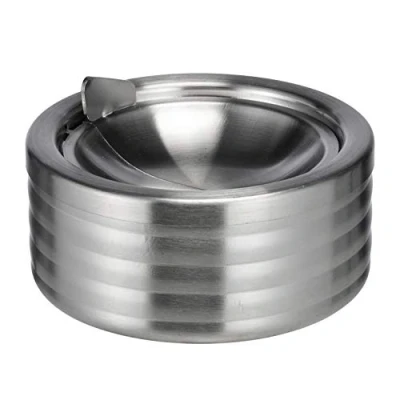 Abbildung von Land Haus Shop® 1 Stück Edelstahl Aschenbecher mit Deckel, Windascher Klappdeckel Windaschenbecher 11,8 cm Durchmesser
