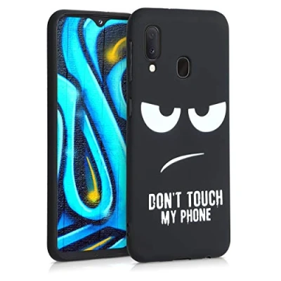 Abbildung von kwmobile Hülle kompatibel mit Samsung Galaxy A20e Handyhülle Silikon Case Don&#039;t Touch My Phone Weiß Schwarz