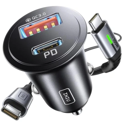Abbildung von INIU 60W Zigarettenanzünder USB C PD&amp;QC3.0 12V Adapter Auto Ladegerät mit [1m] 100W Kabel KFZ für iPhone 16 Pro Max 15 Samsung S25 Ultra