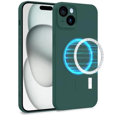 Abbildung von MyGadget Hülle für Apple iPhone 15 Plus [ kompatibel mit MagSafe ] Zweilagige Handyhülle Kameraschutz Cover Innenfutter &amp; Silikon außen Olive Grün