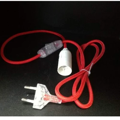 Abbildung von E14 Lampen Fassung mit Kabel Schalter und Stecker Textil rot Kabellänge 150 cm
