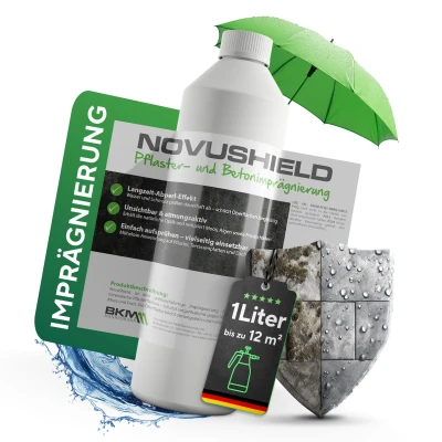 Abbildung von NovuShield Imprägnierung für Außenflächen Wasserabweisend &amp; atmungsaktiv Langzeitschutz Pflaster, Terrassen Dachziegel ca. 8 12 m² (Transparent, 1 Liter)