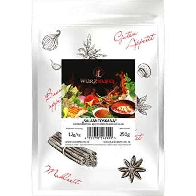 Abbildung von Salami Toskana, original Gewürz, Italien, ohne Zusatzstoffe. Beutel 250g