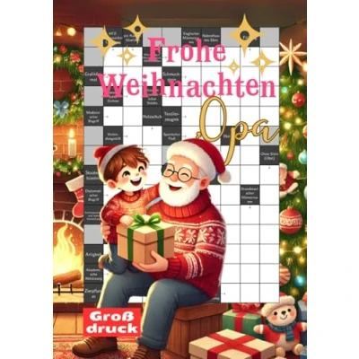 Abbildung von Frohe Weihnachten, Opa: Großdruck Kreuzworträtsel für clevere Senioren mit schweren Fragen und großer Schrift