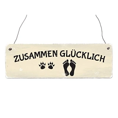 Abbildung von Interluxe Shabby Vintage Dekoschild Holzschild ZUSAMMEN GLÜCKLICH Hund Landhausstil Deko Geschenk Tierisch