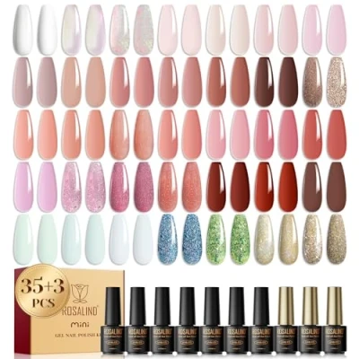 Abbildung von ROSALIND UV Nagellack Set, 35+3 Stück Gel Shellac Weißes nacktes transparentes Jelly Glitzer Farbgel Gelnägel für Nagelstudio Design Starter Maniküre Geschenkset