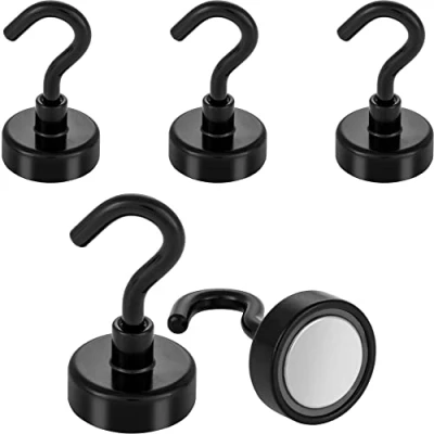 Abbildung von Dekomagnet Neodym Magnet Haken, Poppstar, für magnetische Flächen, (Haftkraft 23kg, 5 St), mit abschraubbaren Farbe schwarz