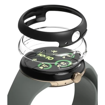 Abbildung von Ringke Slim Case [2 Stück] Kompatibel mit Google Pixel Watch 3 45mm Hülle, Dünn Hart Gehäuseschutz Sie die Lünette Clear &amp; Matte Black