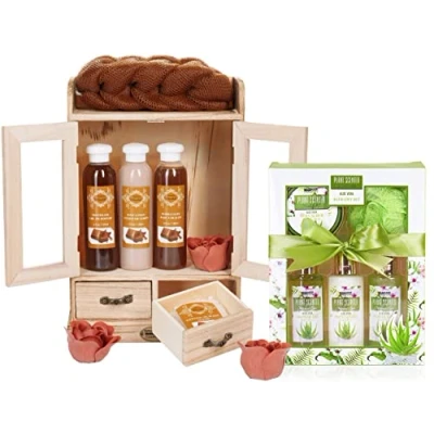 Abbildung von BRUBAKER Cosmetics 2 in 1 Pflegeset Schokolade &amp; Aloe Vera Großes 15 teiliges Wellness Set Damen Dusch und Badeset Frauen Beauty Geschenkset mit Deko Holzschrank