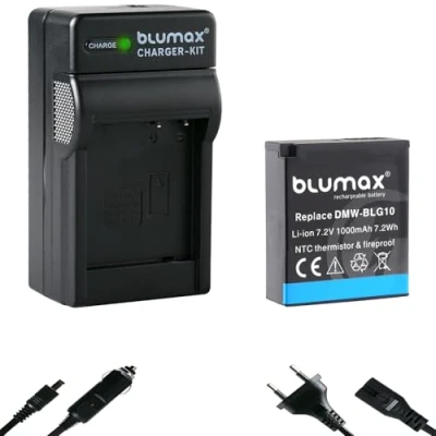 Abbildung von Blumax DMW BLG10e Akku 1000mAh (NTC Temperatursensor &amp; V1 Gehäuse) + Ladegerät kompatibel mit Lumix DC GX9 TZ202 TZ91 DMC TZ101 TZ81 GF6 GX7 GX80 LX100 G110