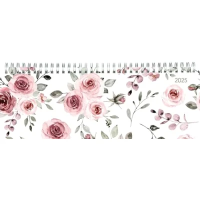 Abbildung von Zettler Tisch Querkalender 2025 Rosen, 29,7x10,5cm, Bürokalender mit 128 Seiten, 1 Woche auf 2 Monatsübersicht, Notizbereich, Mondphasen, Ringbindung und deutsches Kalendarium