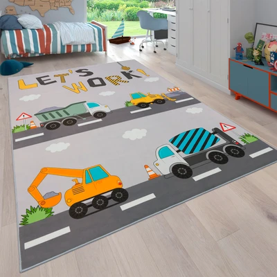 Abbildung von Paco Home Kinderteppich &quot;Bino 578&quot;, rechteckig, Spielteppich, Motiv Autos &amp; Baustelle, Kinderzimmer