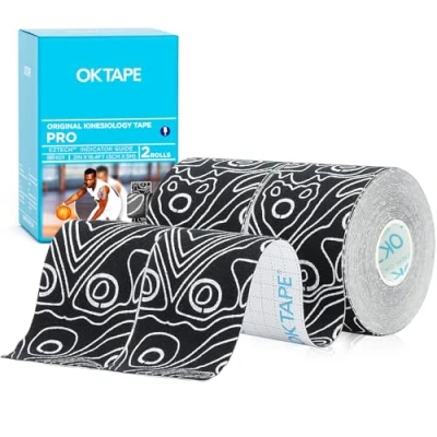Abbildung von OK Tape Pro Kinesiologie (5cm x 5m) Wasserfestes Hautfreundliche elastisches Kinesiotape für Knieschmerzen, Ellenbogen und Schulter (2 Rollen,Schwarz Weiß)