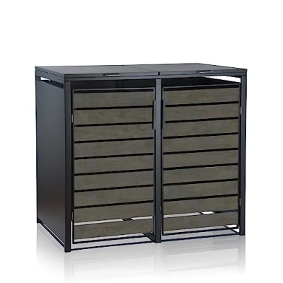 Abbildung von Zelsius Mülltonnenbox 2er Mülltonnen (B) 132 x (T) 80 (H) 117 cm Anthrazit RAL7016 Tür in dunkelgrauer Holzoptik mit Erweiterungsmöglichkeit Mülltonnenverkleidung, Garten Müllbox