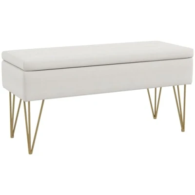 Abbildung von HOMCOM Polsterbank Sitzbank mit Stauraum, Leinenoptik (Bettbank, 1 St., Bank Stauraum), 100 x 40 49 cm, Creme