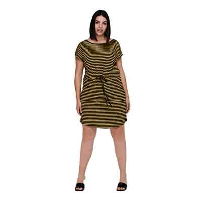 Abbildung von ONLY Carmakoma NOS Damen CARAPRIL SS Knee Dress Stripe NOOS Kleid, BlackStripes:Double Yolk Yellow, L