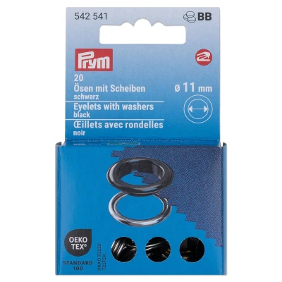 Abbildung von Prym 542541 542542 Ösen mit Scheiben, rot/silberfarbig, vearbeitbar dem Vario Creative Tool, schwarz, Ø 11 mm, 20
