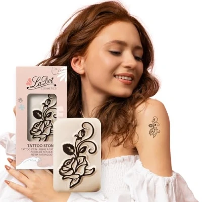 Abbildung von LaDot Tattoo für Kinder und Erwachsene, temporäre hautfreundliche fake Tattoos, Stempel ohne Nadeln Körper Arm, wasserfest, Keramikstempel Riesenrose