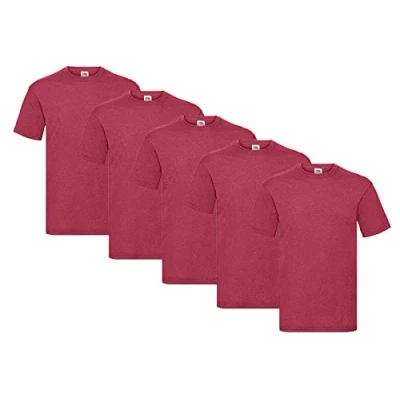 Abbildung von Fruit of the Loom 5er Pack T Shirts, 5X Vintage Red + 1 HL Kauf Notizblock, Größe XXL