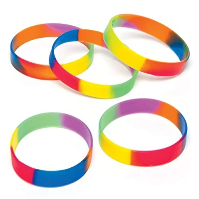 Abbildung von Baker Ross AG758 Regenbogenfarbene Gummibänder, 10 Stück, Party Mitbringsel, Partytüten Füllung, Geschenke oder Preise, sortiert