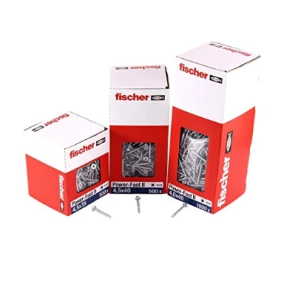 Abbildung von fischer PowerFast II CTF 4,5 x 45, Spanplattenschraube (500 Stk.) mit Vollgewinde, Senkkopfschraube Innenstern, Schraube für Holzverarbeitung, reduziert Einschraubwiderstand &amp; Einschraubzeit