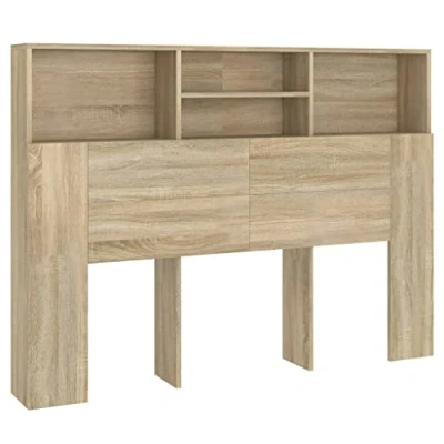 Abbildung von vidaXL Bett Kopfteil mit Ablagen Regal Wand Bücherregal Betthaupt Bettkopfteil Schlafzimmer Sonoma Eiche 140x19x103,5cm