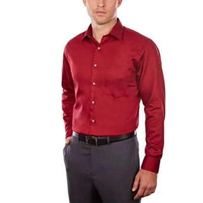 Abbildung von Van Heusen Herren Regular Fit Lux Satin Stretch Solid Klassisches Hemd, rot, 43 cm Hals 86 89 Ärmel