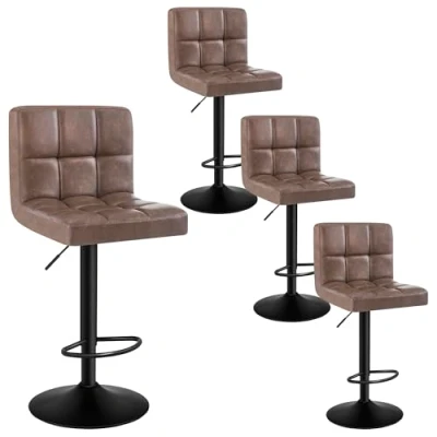 Abbildung von WOLTU Barhocker 4er Set Barstühle Dunkelbraun, Höhenverstellbar, Drehstühle, Küchenstühle mit Rückenlehne und Fußstütze, Robuster Metallrahmen, Vintage Kunstleder weiche Sitzfläche,BH112dbr 4