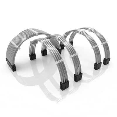 Abbildung von LINKUP 50cm PSU Kabelverlängerung Ummantelt GPU Nach Maß PC Stromversorgung mit Kamm Kit 1x 24 P (20+4) 2X 8 (4+4) CPU (6+2) Set 500mm Metallic Silber