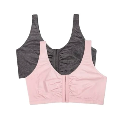 Abbildung von Fruit of the Loom Damen Vorderverschluss Sport BH, Blickdicht, Blushing Rose/Charcoal Heather, 95 (2er Pack)
