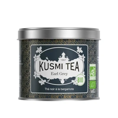 Abbildung von Kusmi Tea Earl Grey Bio Schwarzer Tee Aromatisiert mit Ätherischem Bergamotteöl Loser 100 g Metalldose Menge für etwa 50 Tassen