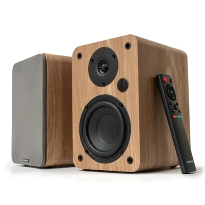 Abbildung von VULKKANO A4 ARC Aktivlautsprecher mit 4&quot; Woofer, Bluetooth 5.0, HDMI ARC, Optica, RCA, USB, Subwoofer Ausgang, Regallautsprecher elegantem Design, Braun
