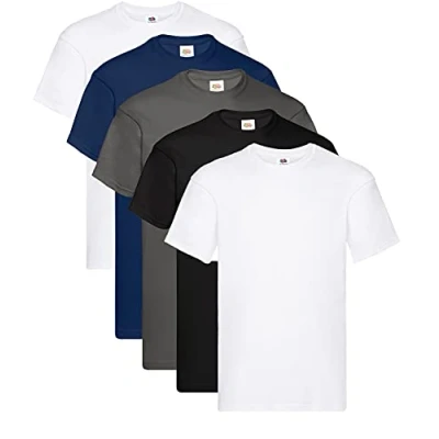 Abbildung von Fruit of the Loom Herren T Shirt Original M L XL XXL 3XL 4XL 5XL auch Farbsets, 2Weiss 1Graphit 1Schwarz 1Navy, (5er Pack) + 1HL Kauf Notizblock