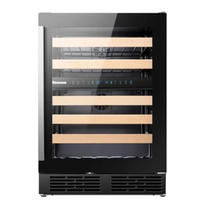 Abbildung von Hisense RW17W4NWLG0 Weintemperierschrank, Kapazität bis zu 46 Flaschen, Glastür mit UV Schutz, LED Innenbeleuchtung, Türanschlag wechselbar, schwarz