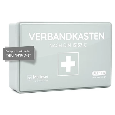 Abbildung von FLEXEO Erste Hilfe Koffer DIN 13157, (1 St), Betriebsverbandkasten inkl. Wandhalterung, grau