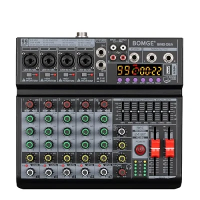 Abbildung von BOMGE 06A Professioneller 6 K DJ Audio Mixer, Controller Sound Mixer mit 99 DSP Effekten, 7 Band EQ unabhängige 48 V Bluetooth USB Schnittstelle, Aufnahme für Studio, Bühne, Party, Heimaufnahme
