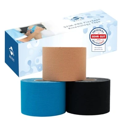 Abbildung von Axion Kinesiologie Tape Kinesio Tapes Wasserfeste in blau, beige, schwarz (Set, 3 St) Physiotape, Sporttape Bandage, für Ihre Physiotherapie