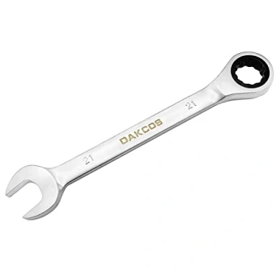 Abbildung von DAKCOS Kombi Ratschenschlüssel 21mm Metrischer Ratschenringmaulschlüssel aus CR V mit mattierter Chromoberfläche