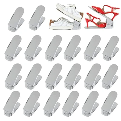 Abbildung von DEULINE 20 x Verstellbarer Schuhschlitz Schuhregal Schuhstapler schuhaufbewahrung Schuhorganizer Schuhhalter Farbe: Grau 521132
