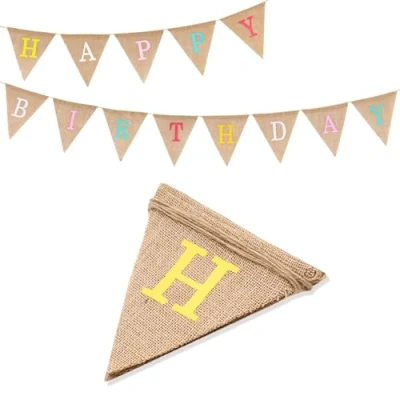 Abbildung von G2PLUS Happy Birthday Girlande Banner, Leinen Geburtstag Wimpelkette, Vintage Banner für Babydusche,Geburtstag,Party