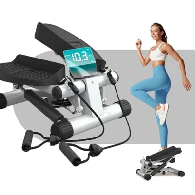Abbildung von Niceday Mini Stepper für Zuhause Up Down Swing mit Power Ropes Hometrainer LCD Display 2 in 1 Trainingsgerät bis 100kg Bein/Arm Trainer, Home Fitness Exercise