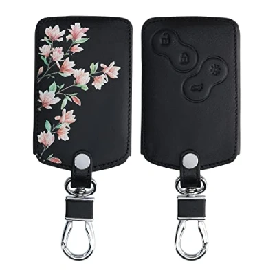 Abbildung von kwmobile Autoschlüssel Hülle kompatibel mit Renault 4 Tasten Karte (nur Keyless Go) Kunstleder Schutzhülle Schlüsselhülle Magnolien Rosa Weiß Schwarz
