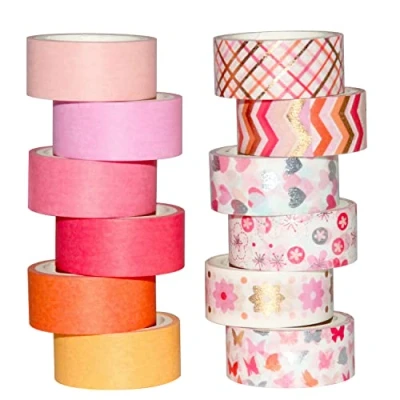 Abbildung von YUBX 12 Rollen Washi Tape, Masking Tape Set Goldfolie Blume Dekoratives Klebeband Bunt für DIY Handwerk Bullet Journals Planer Scrapbooking Verpackung