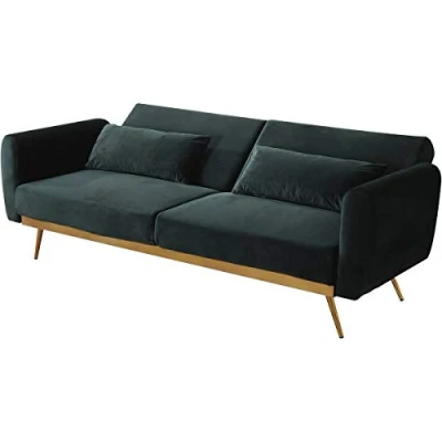 Abbildung von Habitat &amp; Jardin Bettsofa mit Schlaffunktion aus dunkelgrünem Samt Donia 203 x 81 83 cm 3 Sitzer Sofa