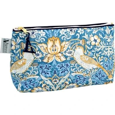 Abbildung von William Morris Strawberry Theif Sack Bag, blau, 21cm x 13cm 6cm, Weiche Tasche mit Reißverschluss